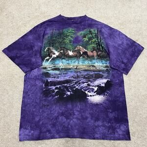 Vintage The Mountain Horses Running Graphic Tie Dye Purple Shirt XL